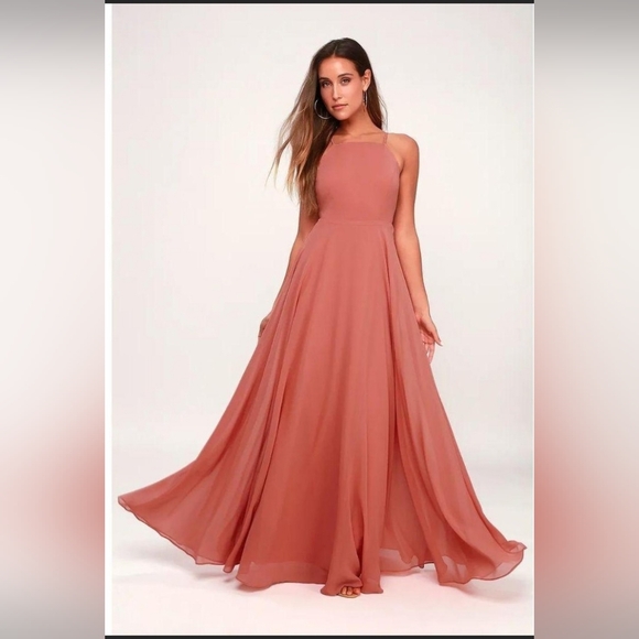 Lulus Dresses & Skirts - NWT - Lulus Dusty Rose Pink Strappy Maxi Dress Size S